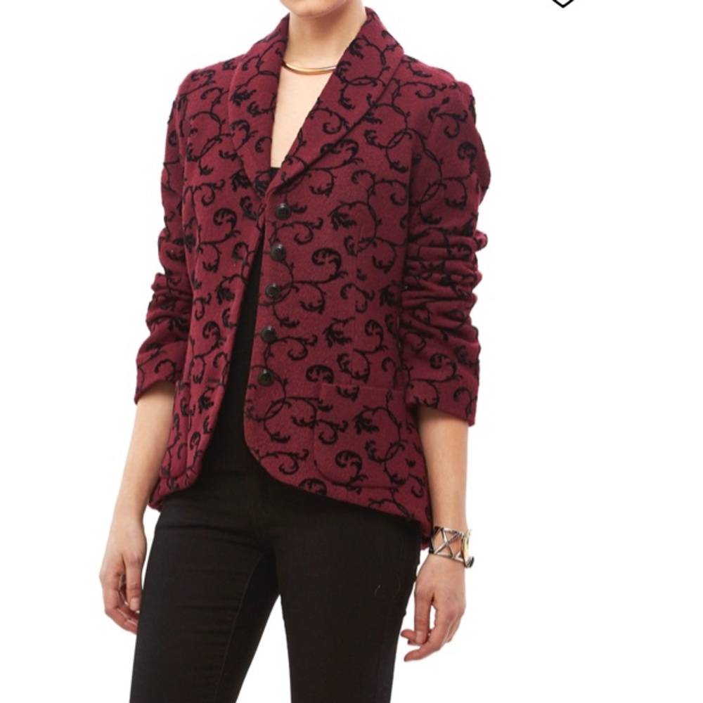 Pendleton Wool Short Jacket Burgundy Black  Velvet Flocking Ladies L